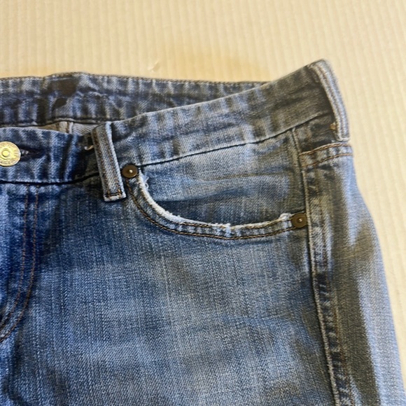 7FAM ‘A’ pocket Blue Flared Jeans w glittery back pockets zipper front size 30 - Picture 13 of 14